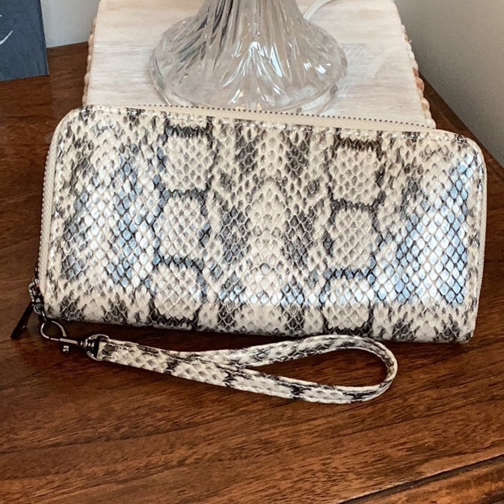 A New Day snakeskin double zip wallet with removable wristlet strap